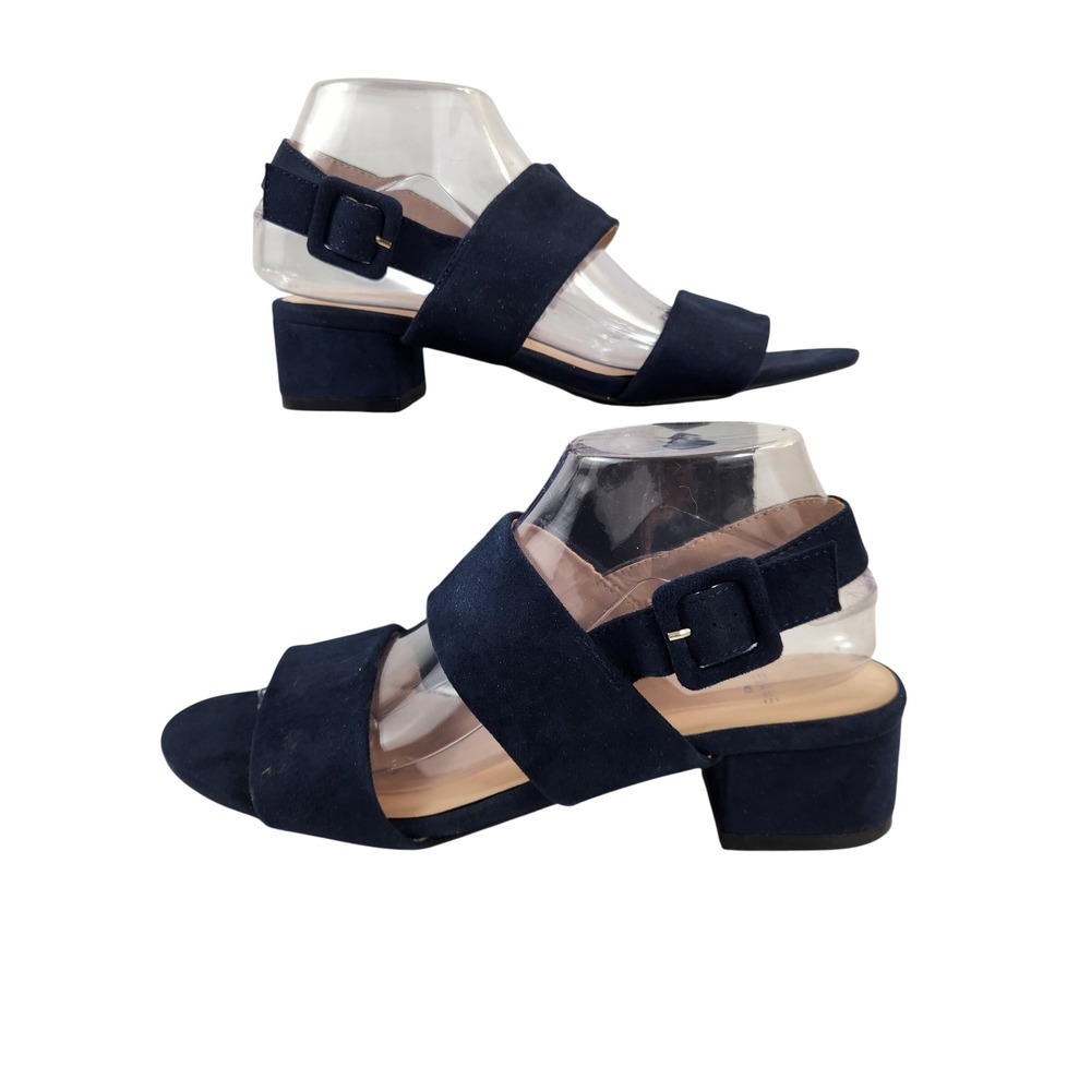 Evans Navy Blue Suede Wide Fit Block Heel Sandals Women's‎ Size UK 6 US 8.5 Shoe